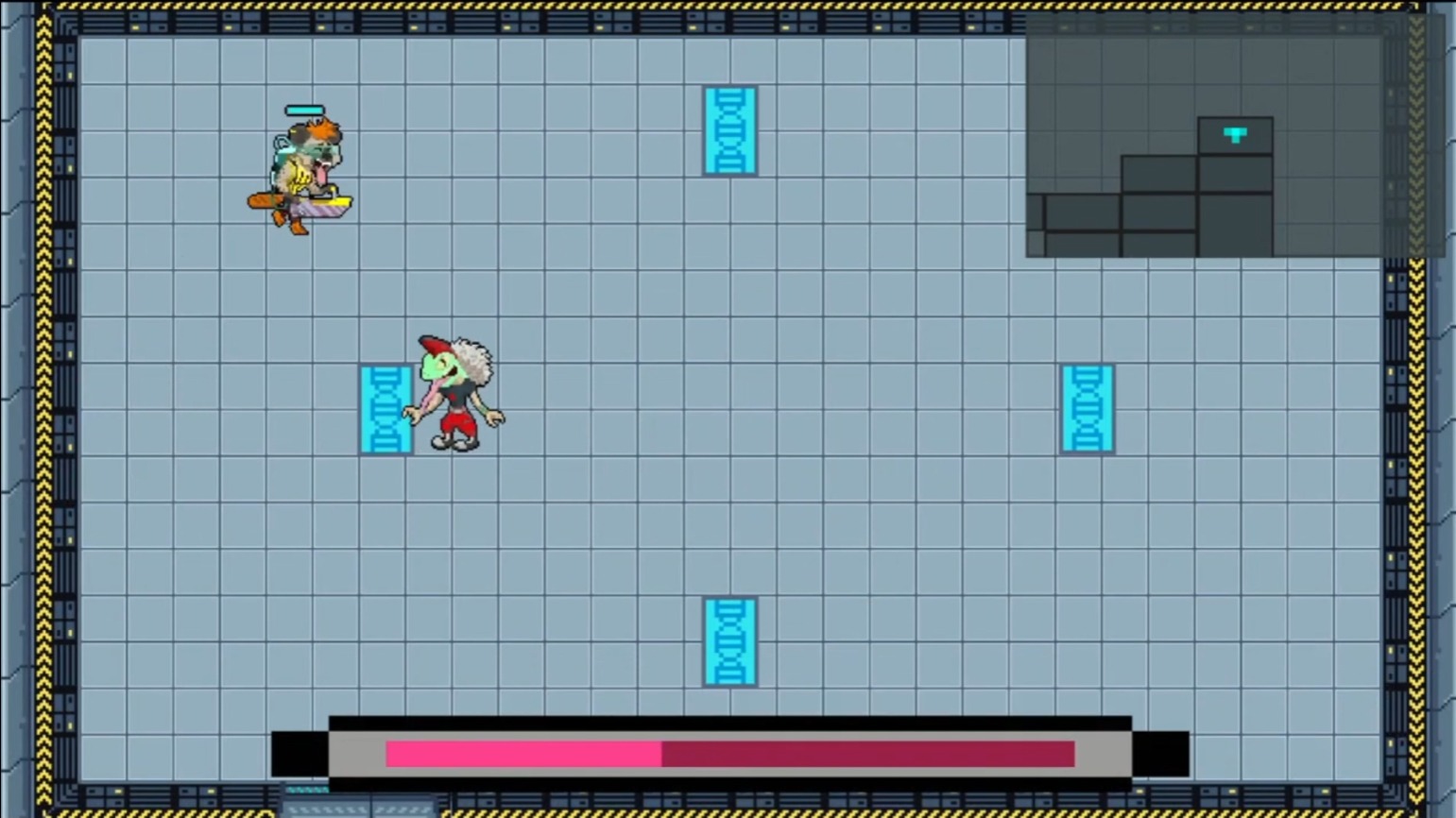 DNALegends gameplay with enemies and a room map